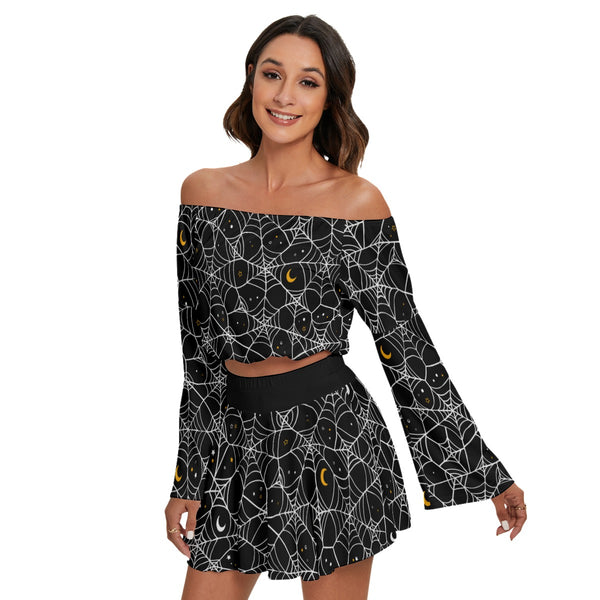 Cosmic Web Off-shoulder top & Skirt Set