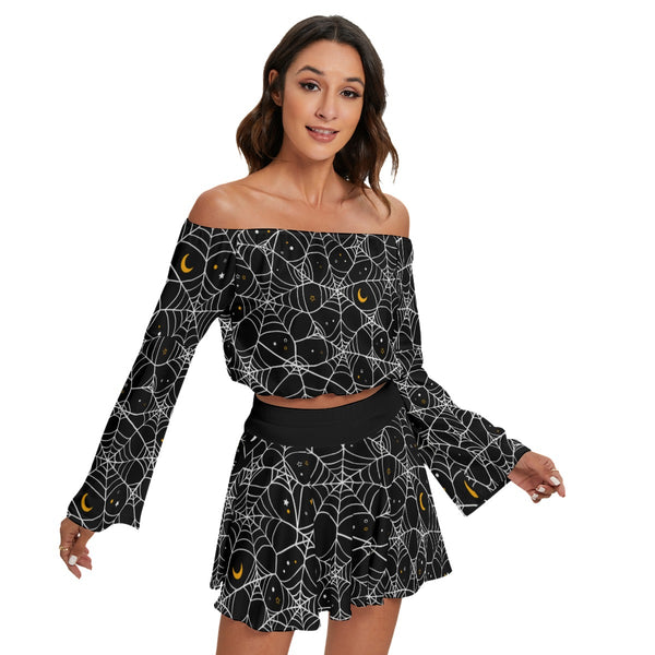 Cosmic Web Off-shoulder top & Skirt Set